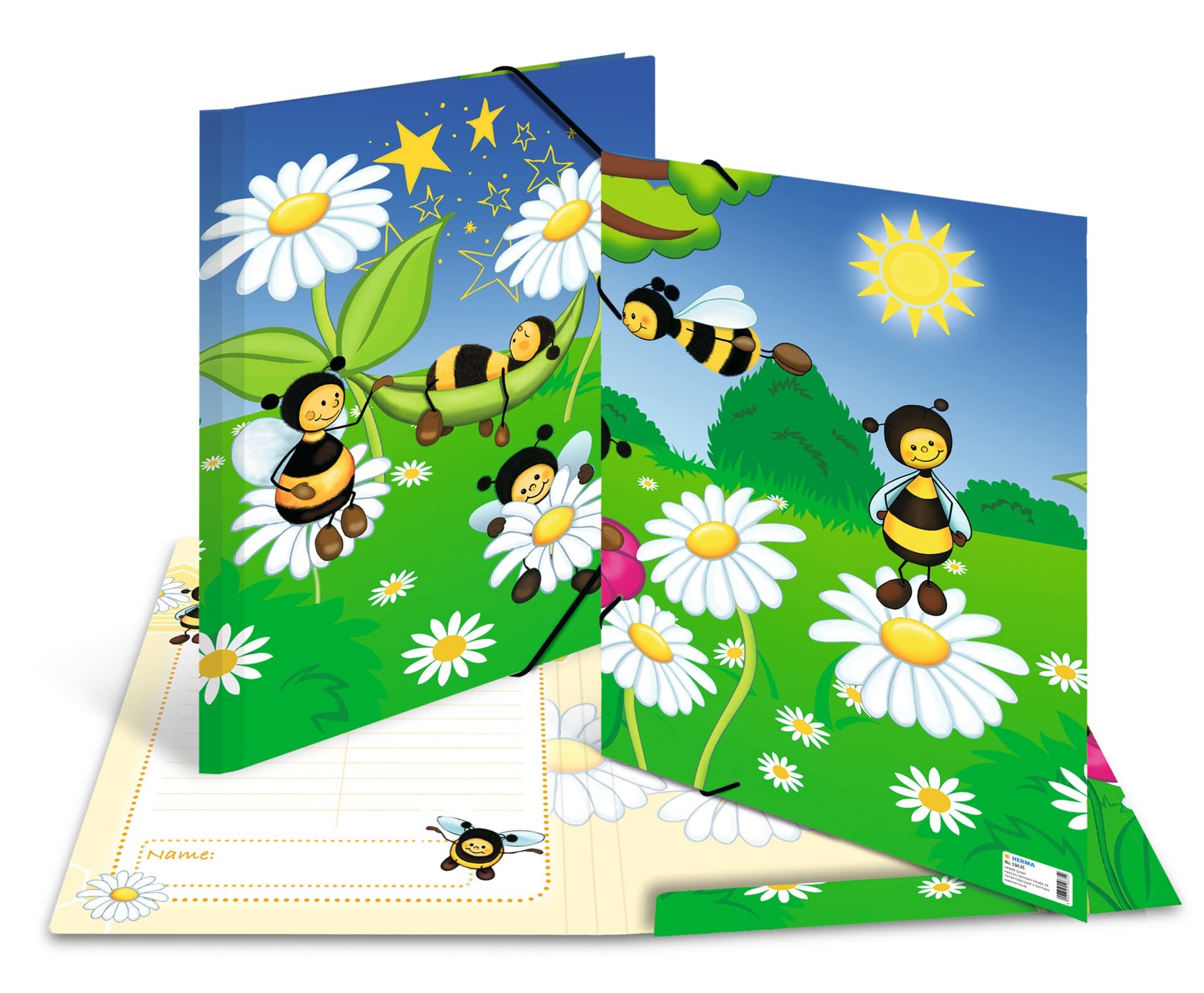 HERMA Folder A3 Bee Set of 3, Corner Folder Made of Cardboard with Nursery Motif, Elastic Band - Image 4
