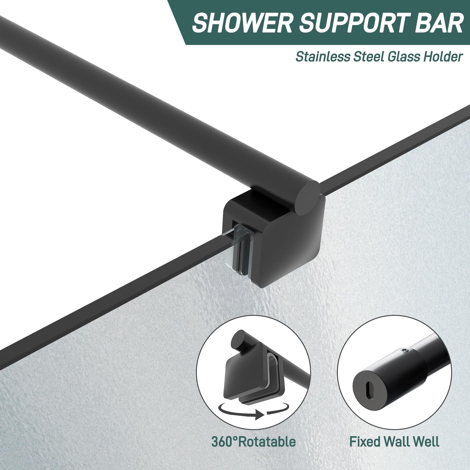 Barra de soporte de vidrio para puerta de ducha, barra de soporte telescópica de acero inoxidable de pared a vidrio para vidrio de 6 mm a 10 mm de grosor, barra de soporte de panel fijo para puerta de