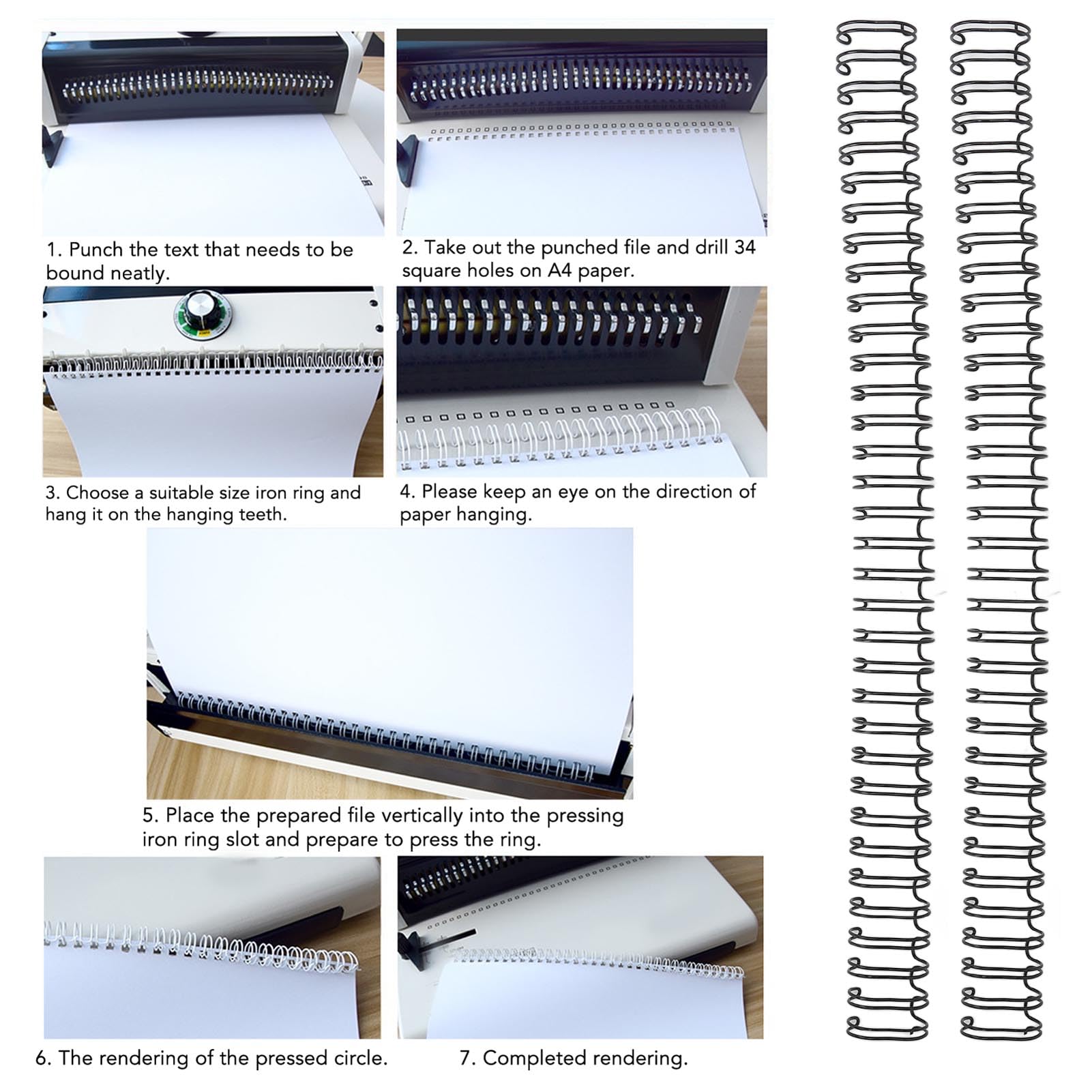50 Stück Doppelschlaufen-Drahtbinderücken, 180 Blatt Kapazität, 3:1 Teilung, 34 Schlaufen, 19 Mm Durchmesser, Set-Set für A4-Papier, Schwarz, 50 Stück Doppelschlaufen (BLACK)