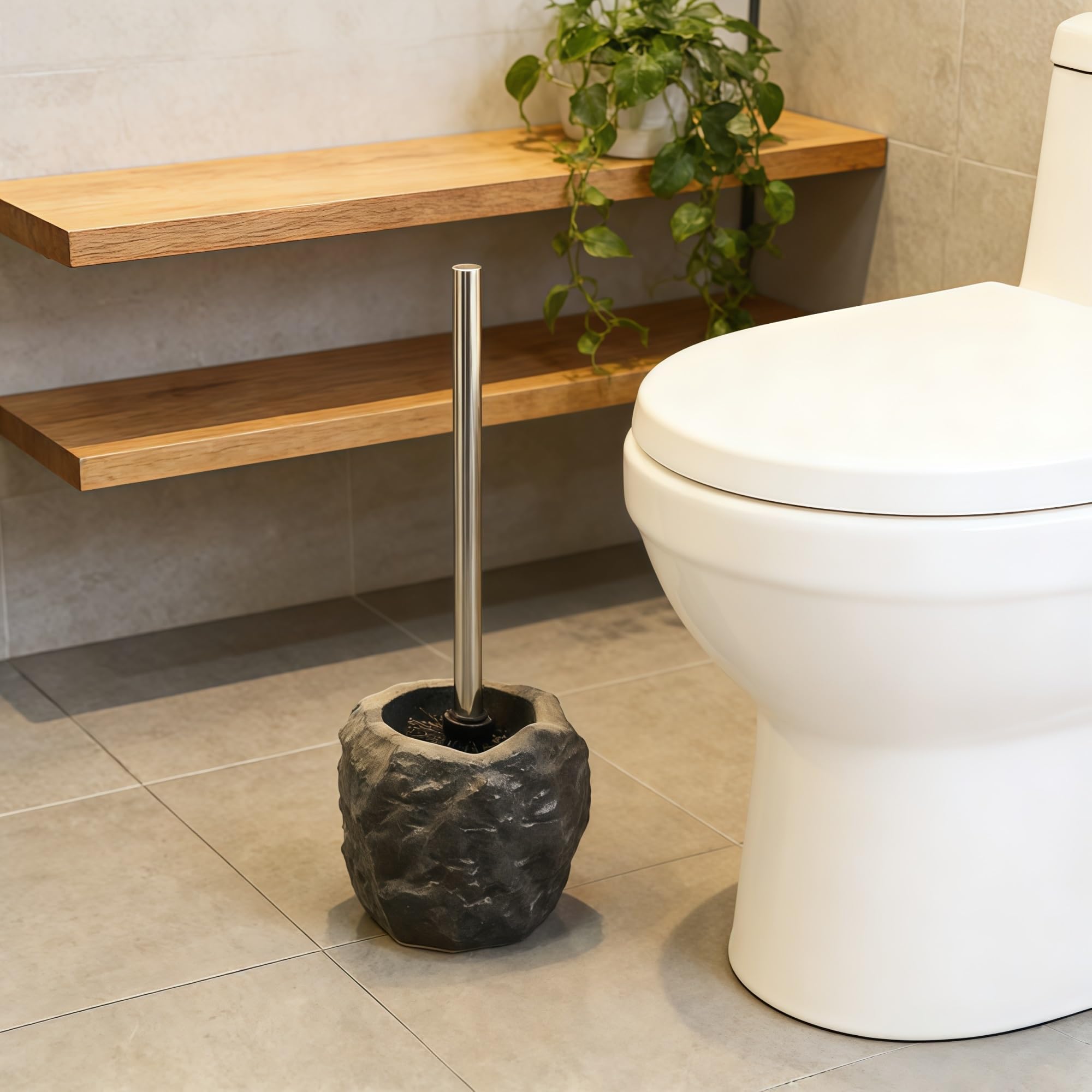 Akcesoria łazienkowe Retro Kamień Kształt Ceramiczny Uchwyt Szczotki WC Zestaw Pędzel Czyszczący Szczotka Długa Uchwyt Akcesoria WC-6 (Color : 3)