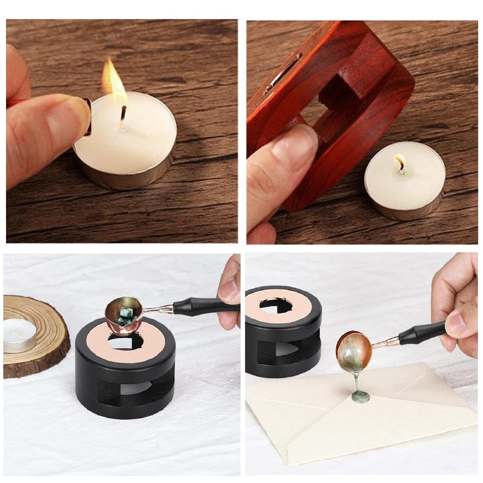 Kit Sigilli Di Cera Nero - Set Completo Con Pentola Riscaldante, Cucchiaio E Ceralacca - Per Inviti E Lettere - Foto 2