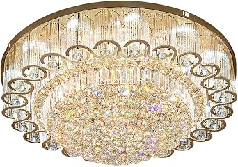 23.6 inch Luxury Crystals LED Ceiling Light Fixture, Modern Chandelier Pendant Lighting Flush Mount with 6 E14 Base for Living Room Bedroom Restaurant