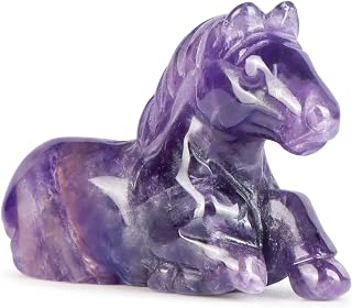 Amethyst Horse Figurine 2" Hand Carved Healing and Crystal Stones Horse Statue Home Decor Paperweight Table Centerpiece Ornament