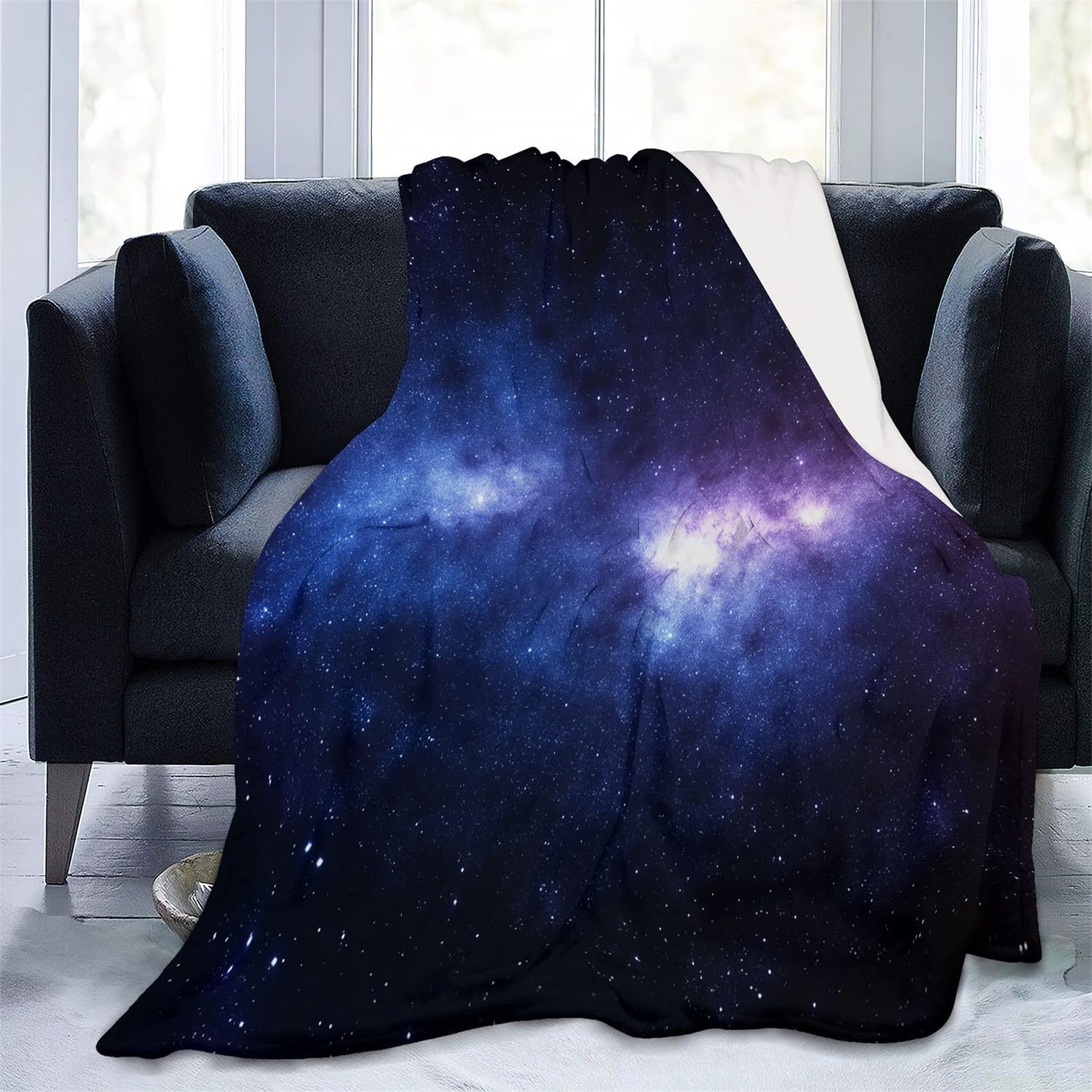 Manta Flannel Manta para Sofá 220 X 240 100% Microfibra Cielo Nocturno, Vía Láctea, pequeñas Estrellas Manta Invierno Calentitas para niños y Adultos Negro