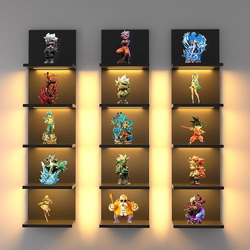 Miniatura 3 de Estantes de pared de 5 niveles con luz LED, estante de columna vertical, almacenamiento flotante, organizador de decoración del hogar, estante de