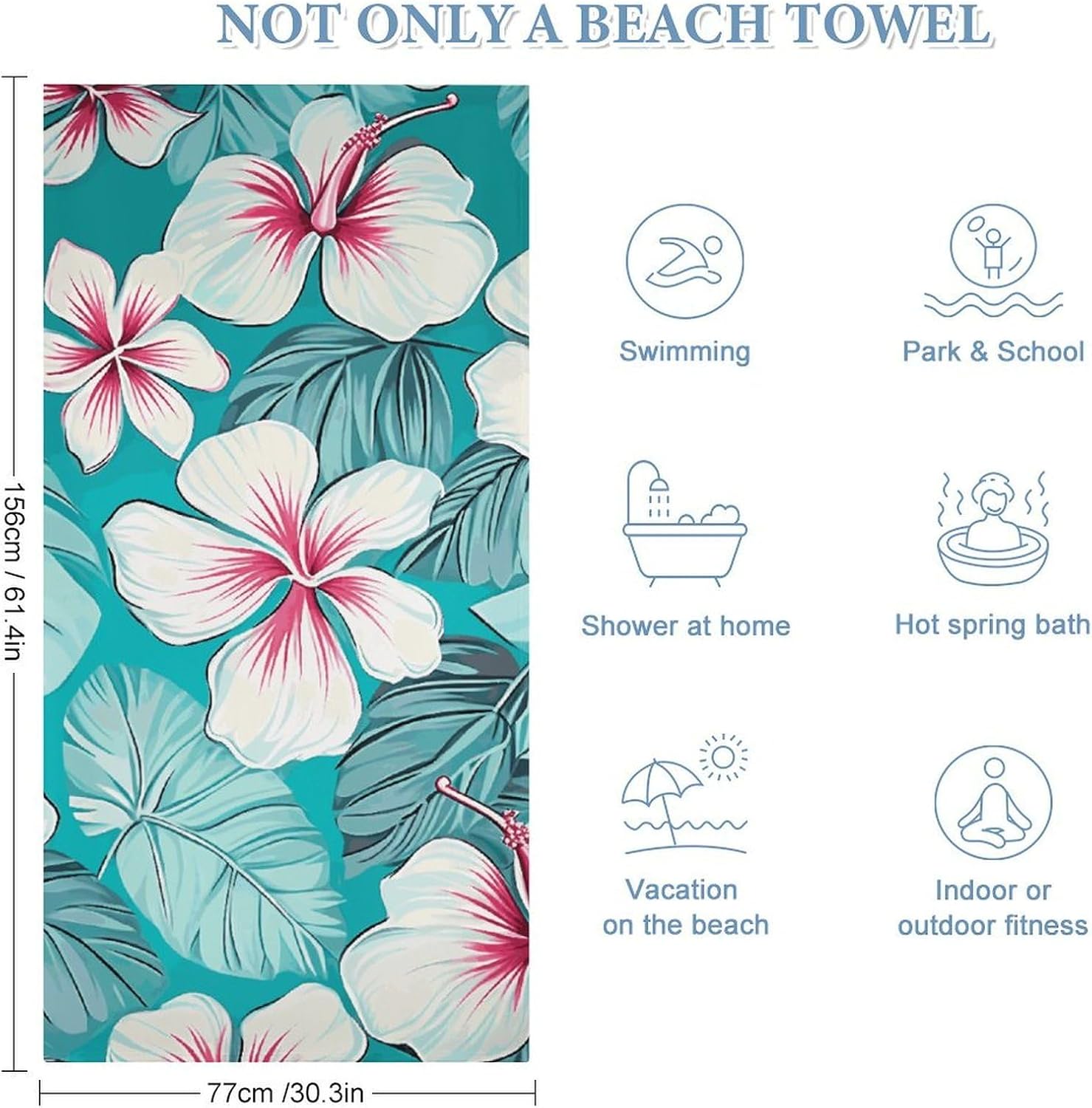 Tropical Hibiscus Flowers Oversized Beach Towel Set 31x 61 in image 2
