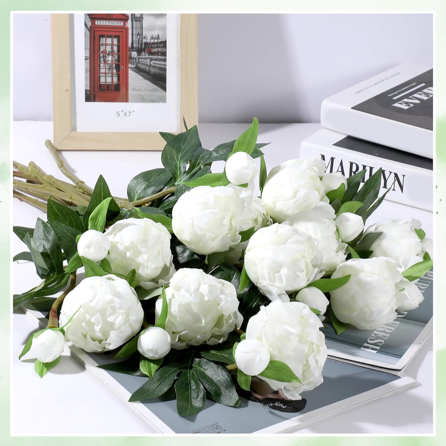 Thiccywoov 16 Pcs Artificial Peonies Flowers with Stems 18.9 Inch Single White Artificial Flowers Fake Chinese Herbaceous Peonies for Home Decor Bridal Shower Wedding Floral Arrangement
