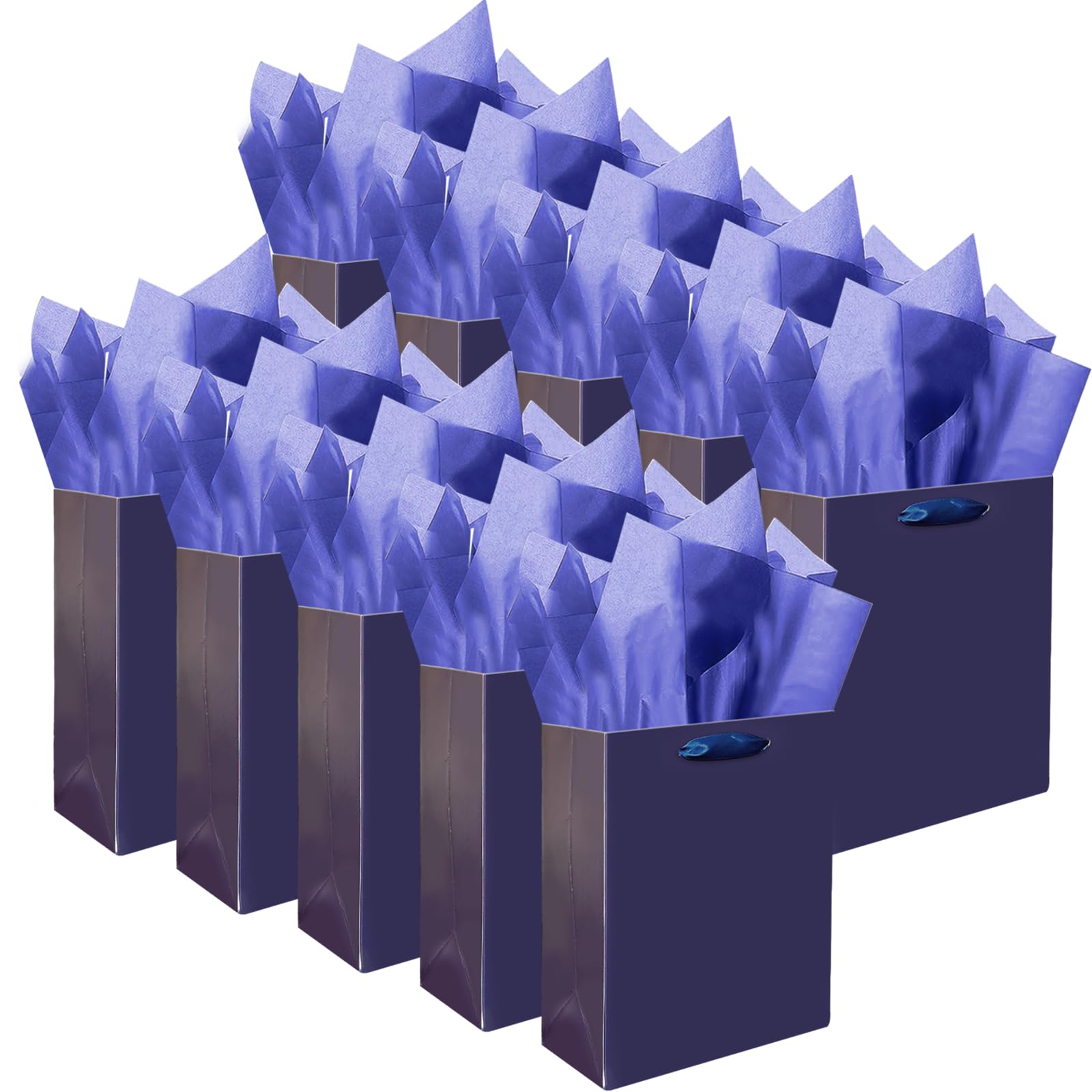 Gcardist Pack of 10 Nordic Blue Mini Gift Bags with Tissue Paper Handles, 6.3 x 4.7 x 2.4 inches, Small Gift Bags for Party Favors (20 Pieces Tissue Paper)