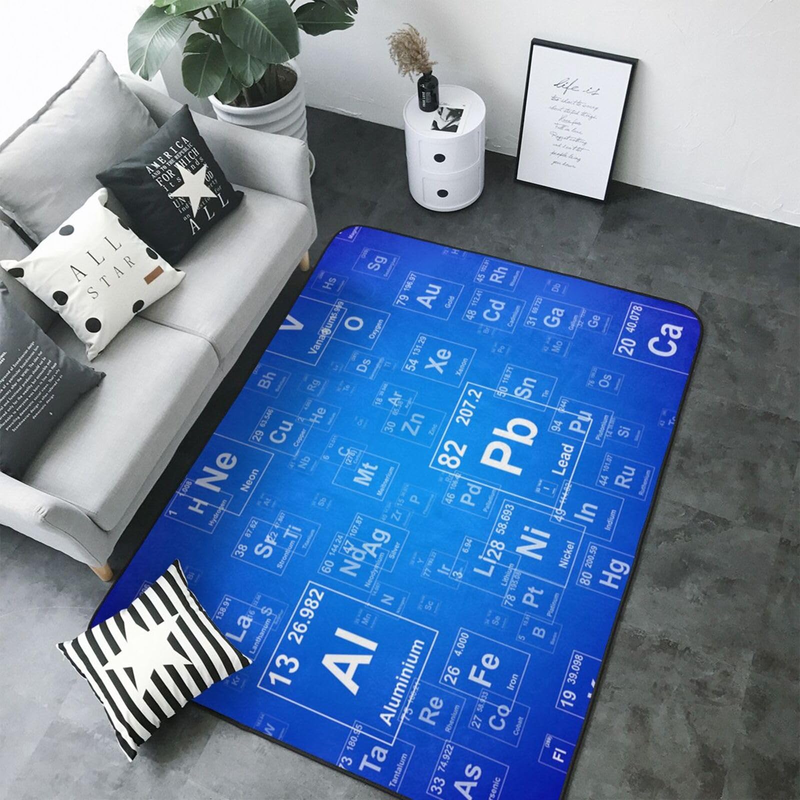 Insegnante di scienze divertente Elementi della tavola periodica, Tappeto grande antiscivolo per soggiorno e camera da letto, 208 x 148 cm.