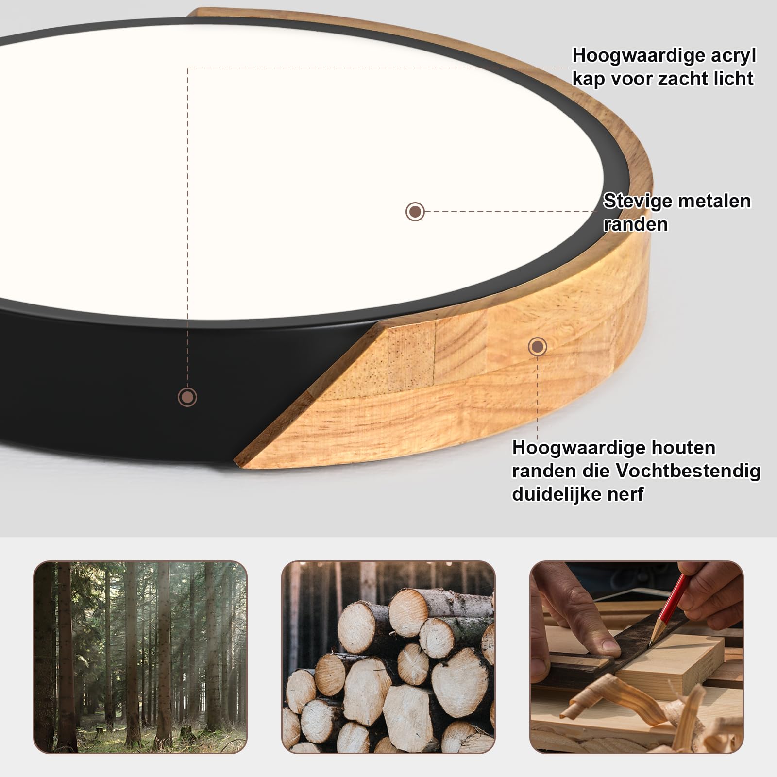 Lampara Techo,Plafon LED Techo Madera Negro,52CM lámpara de techo para Dormitorio Salón Cocina Dormitorio Comedor Oficina Pasillo 4000K 48W