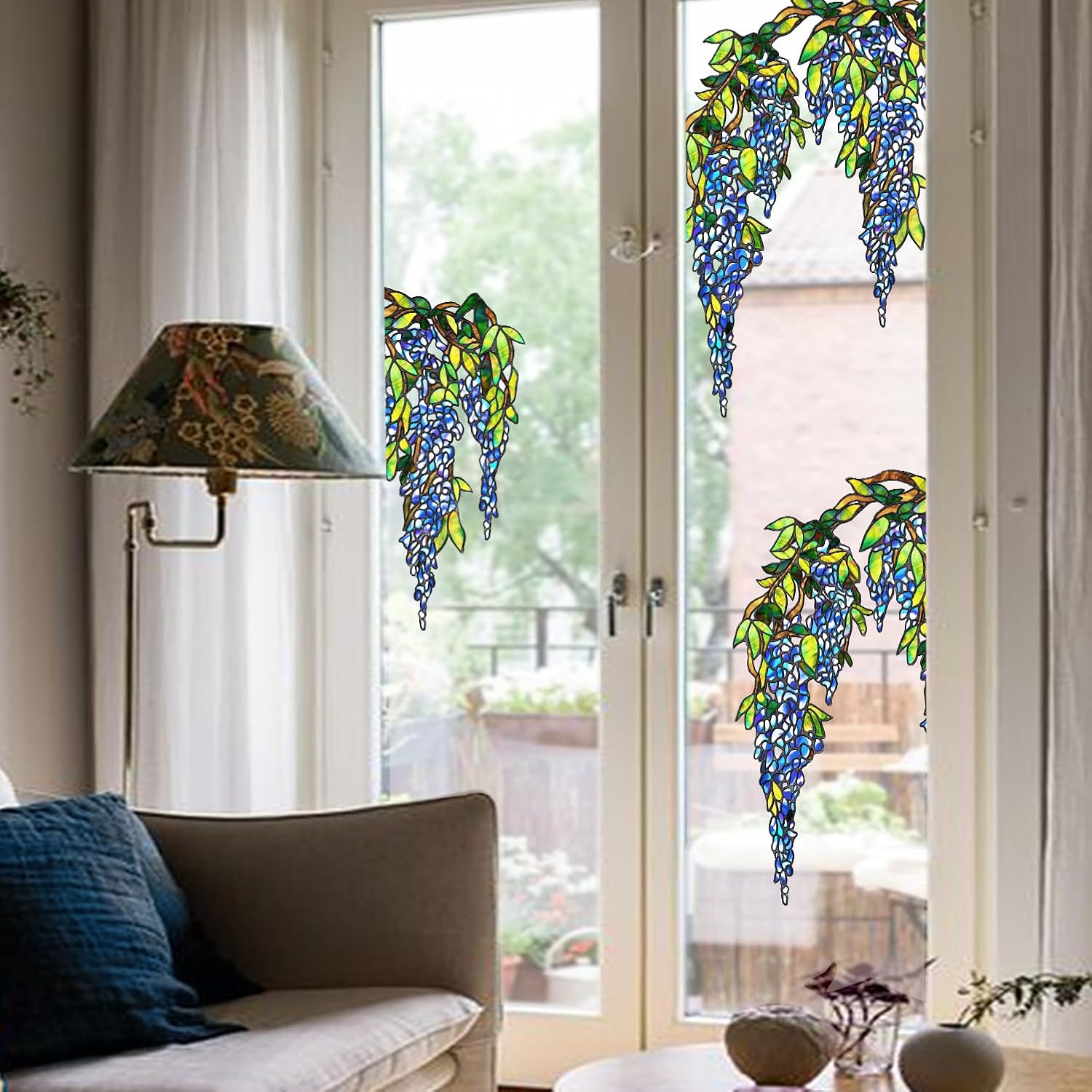 Autumn Hydrangea Floral Stained Privacy Window Sticker, Non Adhesive