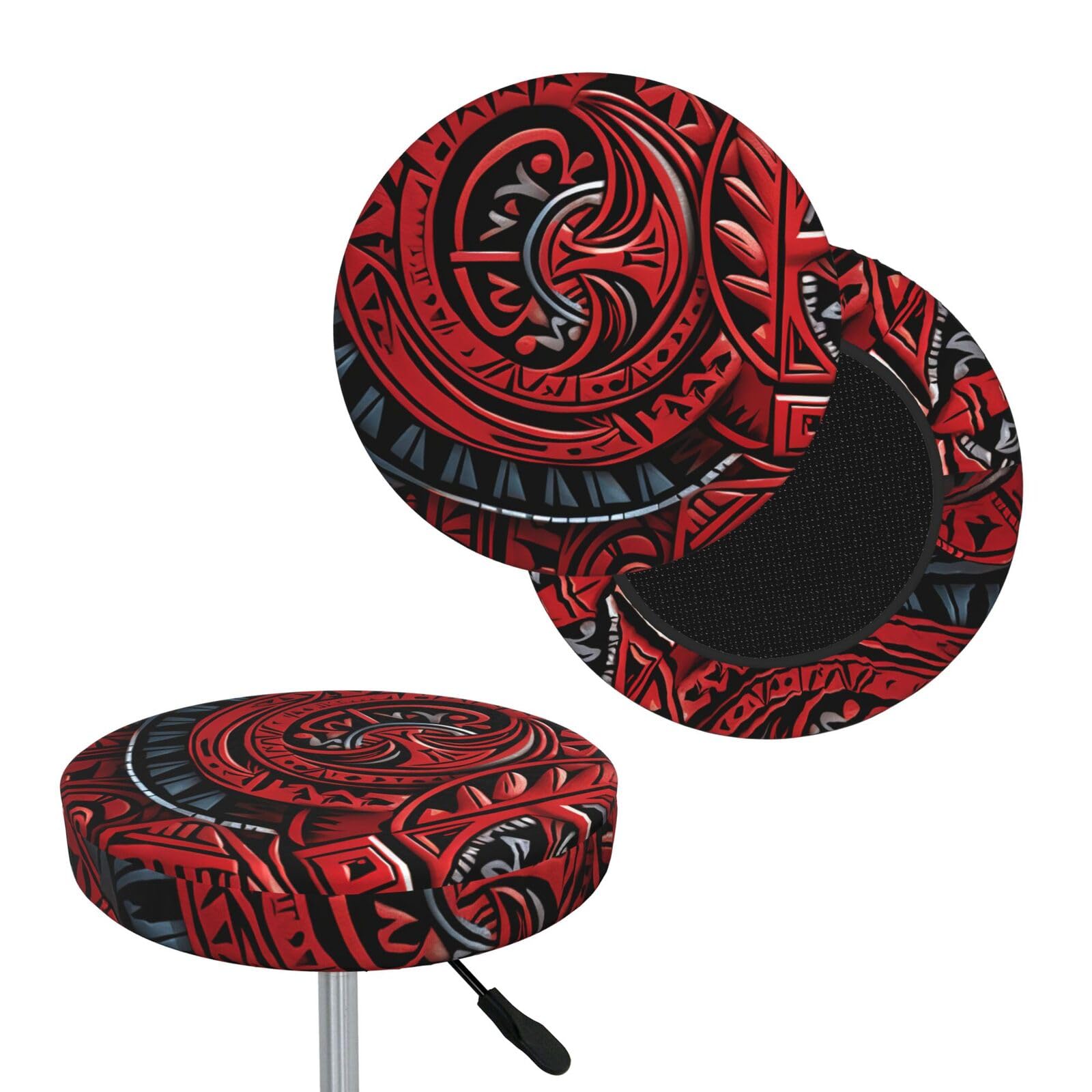FekiLoot Red Tribal Pattern Round Bar Stool Covers Stretch Washable Bar Stool Covers Dustproof Slipcover Bar Chair Covers with Elastic Band for Bar Kitchen Living Room Decor 12 Inch