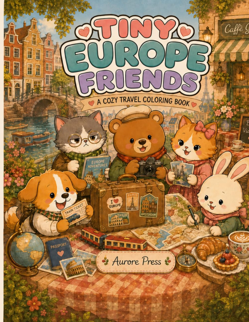 TINY EUROPE FRIENDS: Cute Kawaii Europe Travel Coloring Book for Stress Relief — Adults, Teens and Kids