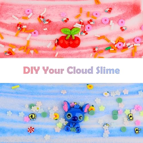 Miniatura 7 de Paquete de 2 kits de limo de nube con dijes azules y cereza, suministros perfumados de slime para niñas y niños, regalos de fiesta, juguetes de limo