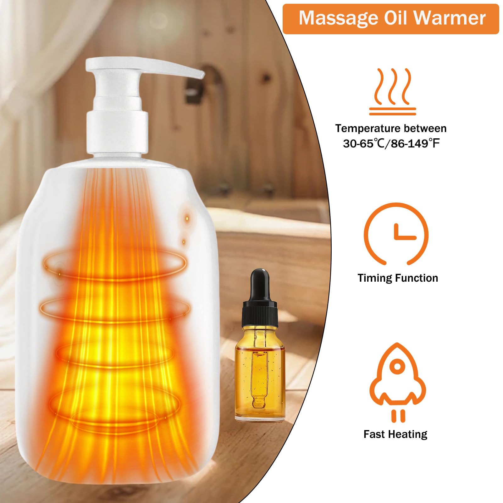 Massage Oil Warmer with 2 Oil Bottle Dispenser Digital Automatic Electric Lotion Warmer Heated Oil Lotion Cream Adjustable Heating Temperature and Timer