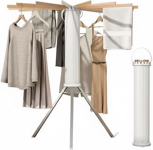 Estante de secado de ropa plegable, trípode plegable con 16 varillas de madera, ideal para uso versátil en interiores y exteriores en apartamentos,