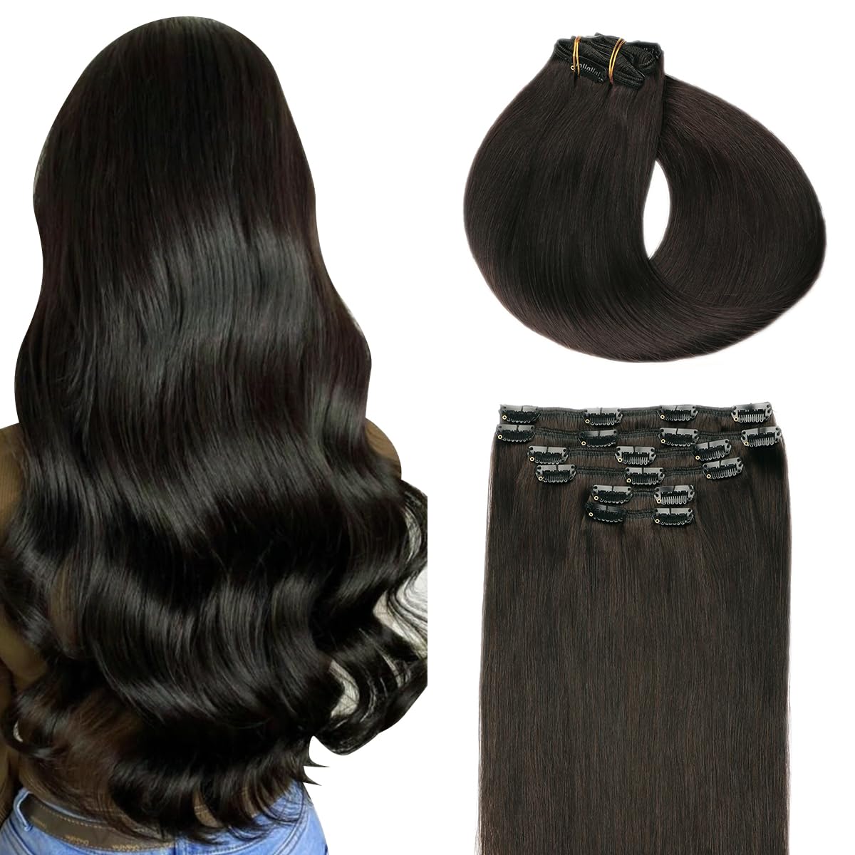 SURNEL Extensiones Clip Pelo Natural 100g 40cm 6 Piezas Rubio Platino Claro Extensiones De Clip De Humano Real Extensiones Pelo Remy Natural (C#60-40cm) — view 34