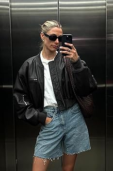 Cicy Bell Womens Faux Leather Bomber Jackets Baseball Collar Zip