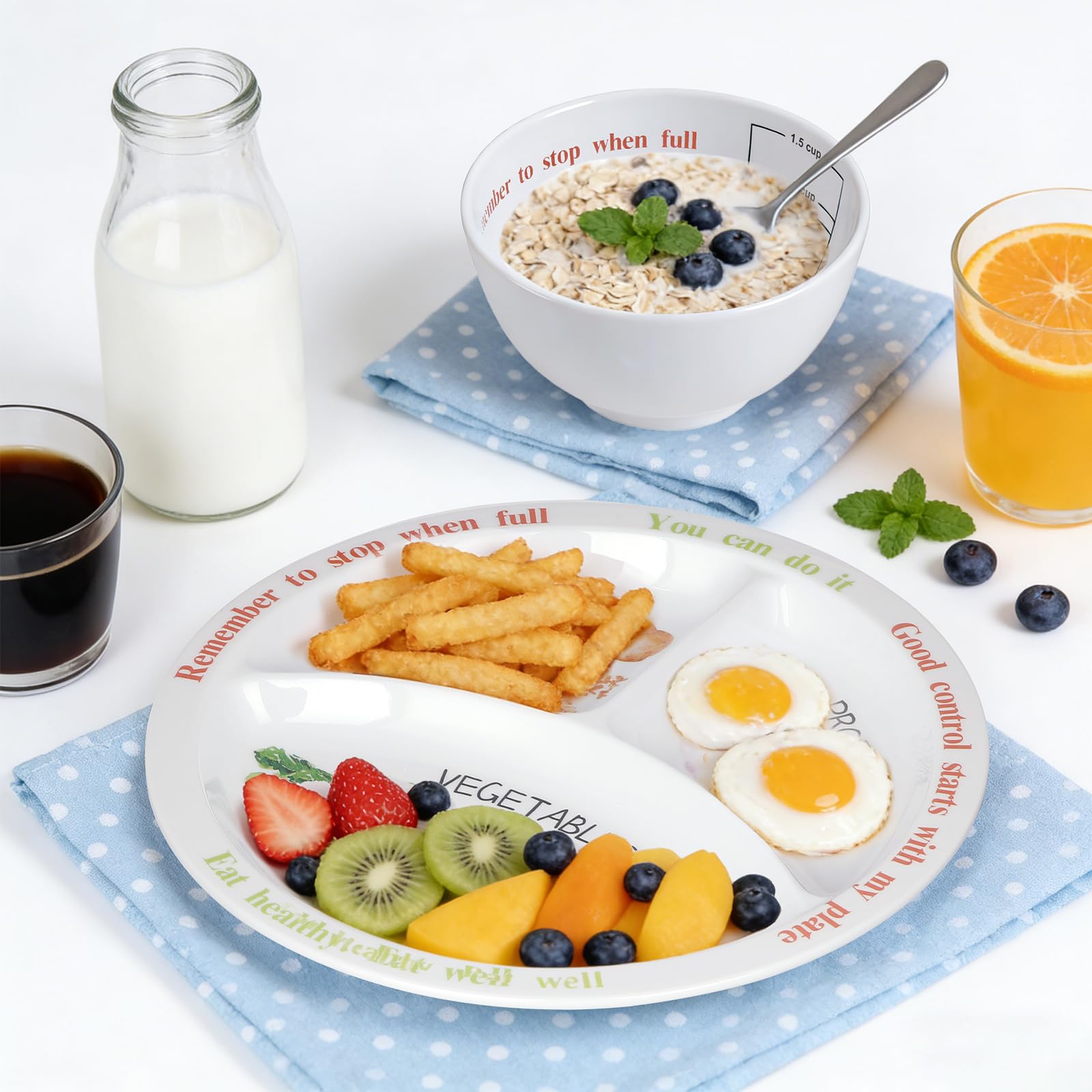 Lot de 4 assiettes de contrôle des portions pour une alimentation équilibrée – Assiette de nutrition saine pour adultes et adolescents – Séparateurs en mélamine, parfaits pour une alimentation