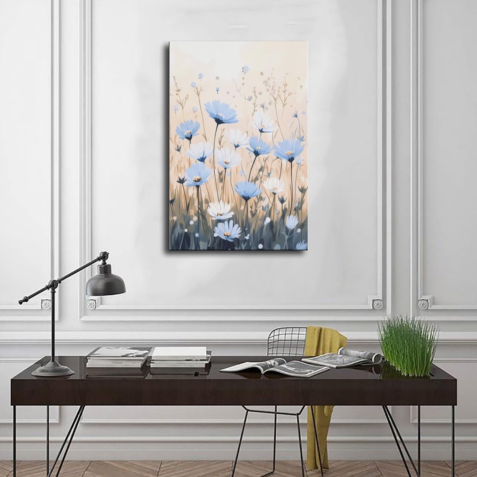 UTGN Leinwand-Poster, Motiv: Blaue Chicorée, Blumen, Wiese, Botanik, Wandkunstdruck, Bild, Gemälde, 50 x 75 cm