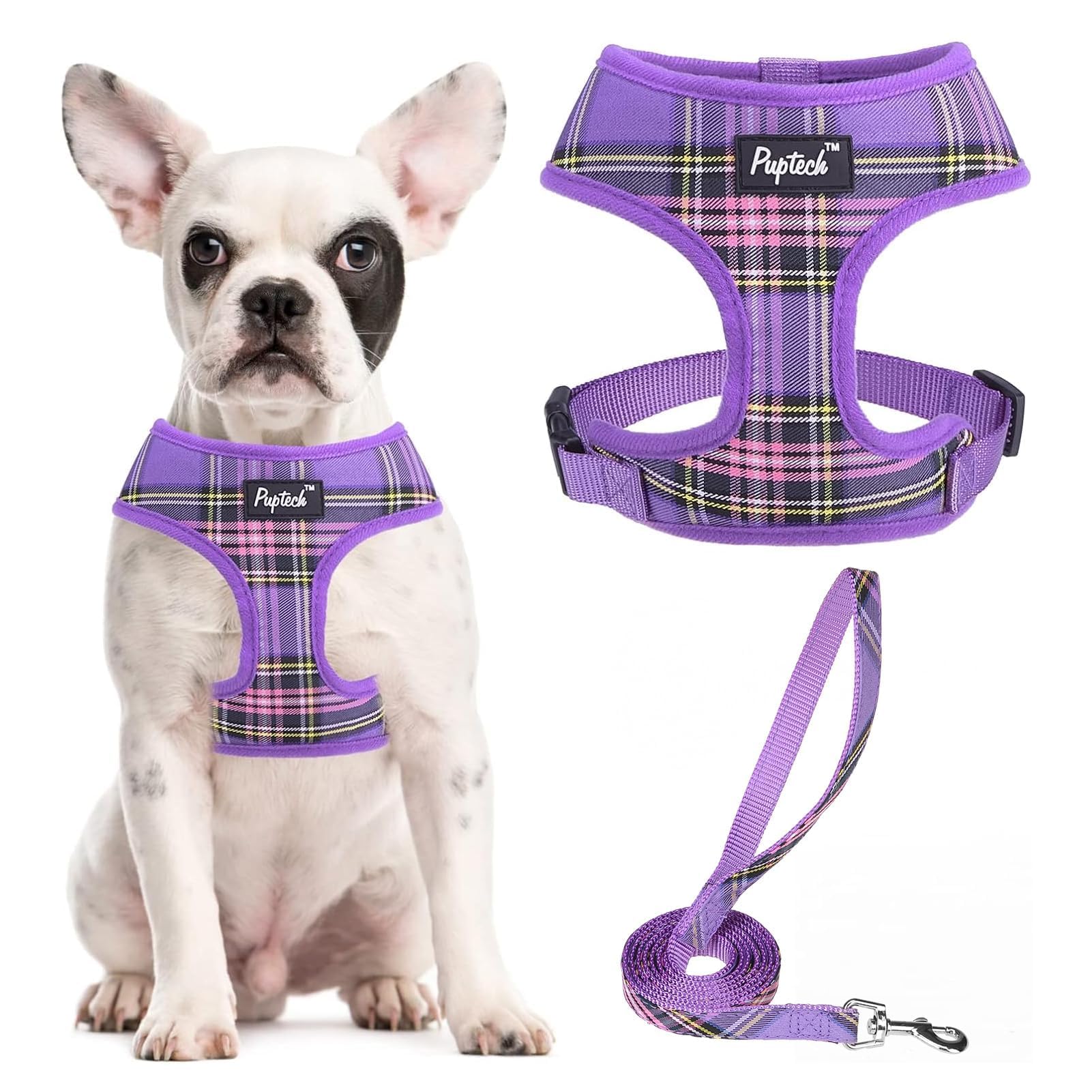 PUPTECK Soft Mesh Dog Harness and Leash Set Pet Puppy Cat Comfort Padded Vest No Pull Harnesses, Purple, M