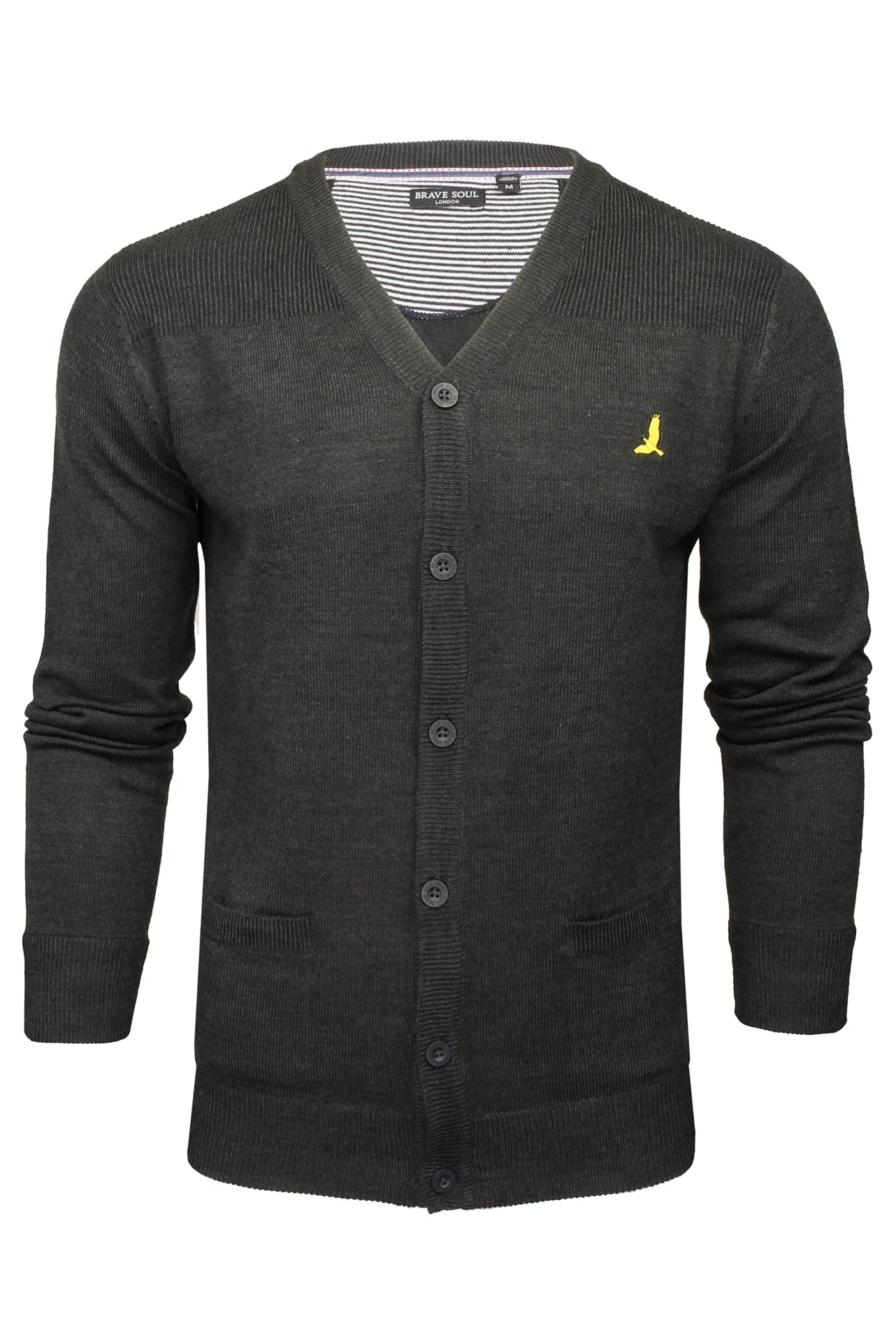 BRAVE SOUL Mens 'Verge' Cardigan (Dark Charcoal Mix) S