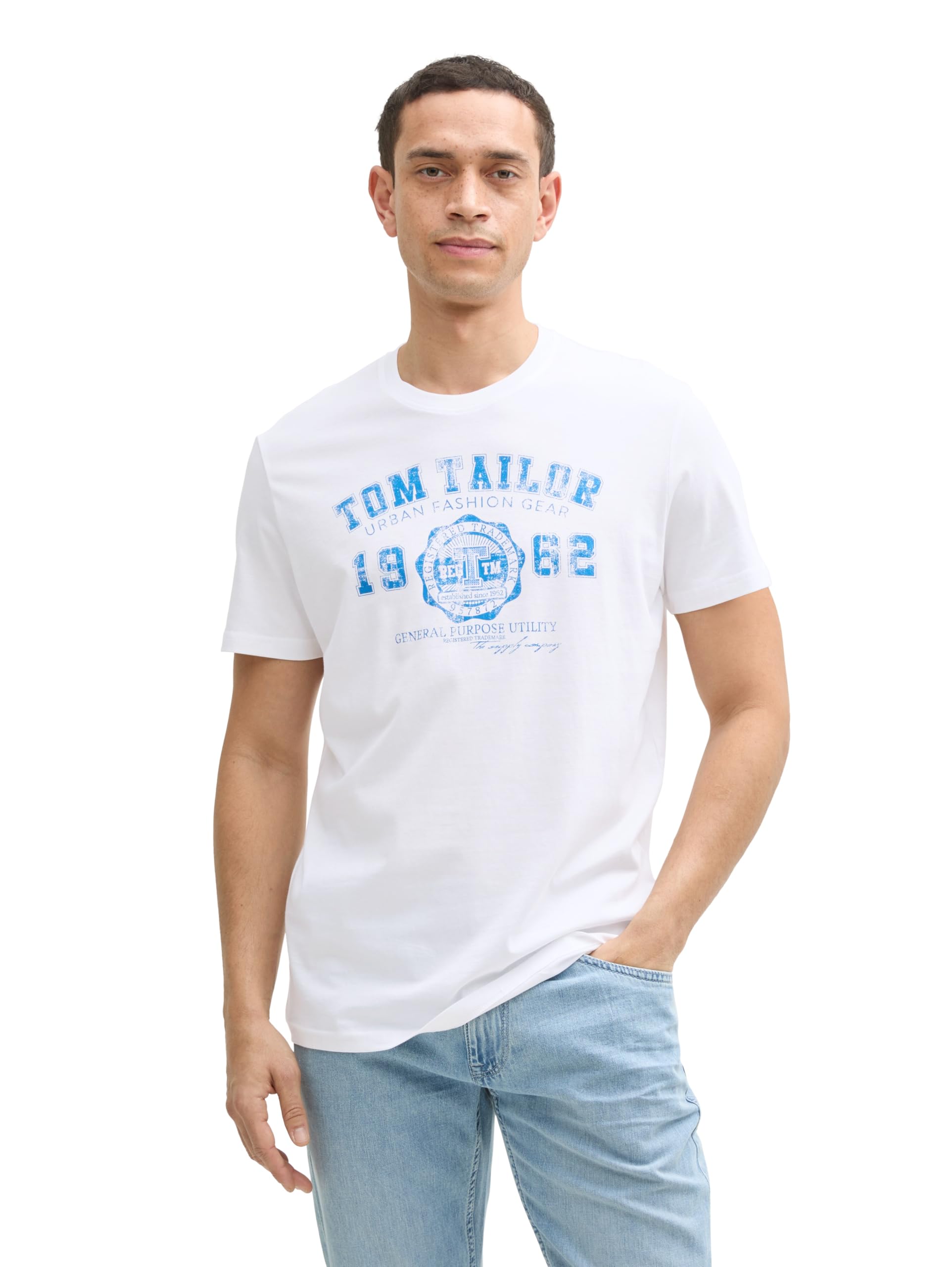 TOM TAILOR Herren T-Shirt mit Logo-Print, 20000 - White, XL