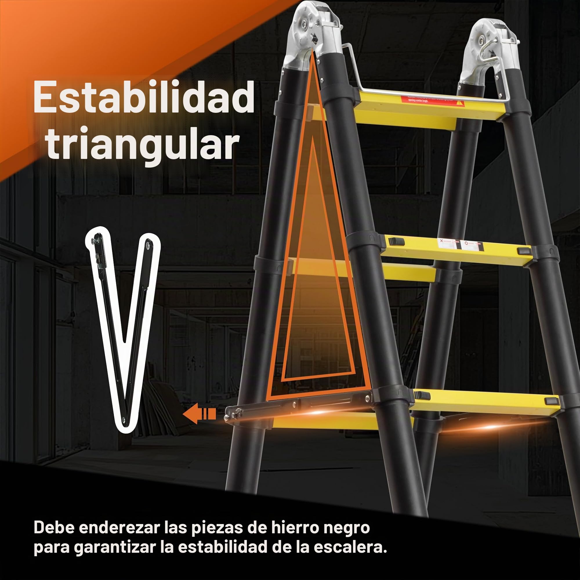 TEENO 5M (2.5+2.5) Escalera Telescópica de Aluminio, Escalera Multipropósito Antideslizante Escaleras Telescópicas Portátiles con 2 Polea Doble y Barra Estabilizadora, Carga Máxima 150 kg, Negro
