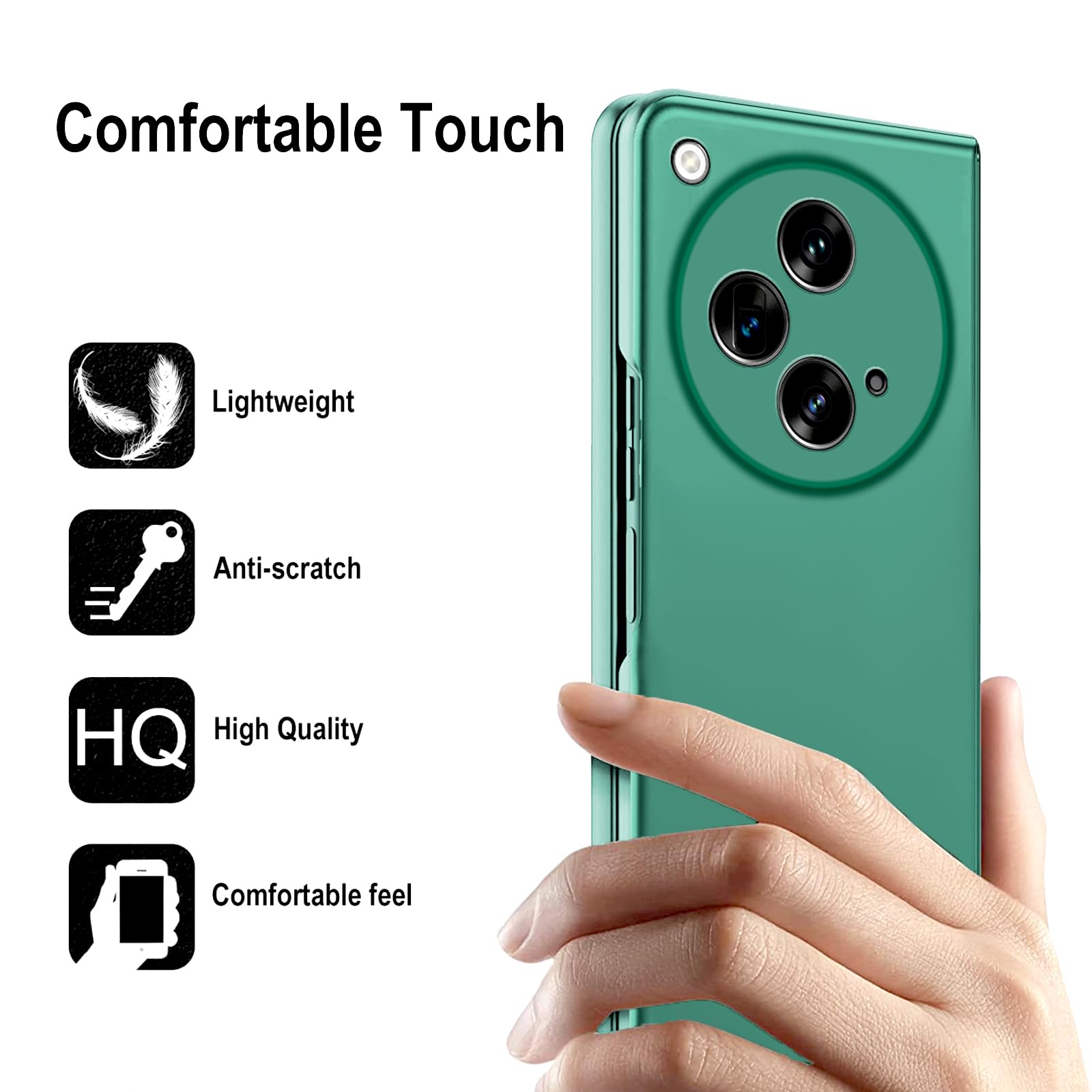 KZIOACSH Case for OnePlus Open,Ultra Slim Full Protection Anti-Scratch Matte Finished Hard PC Cover Shell Lightweight Wear-Resistant Shockproof Tough Shell for OnePlus Open Green - Image 4