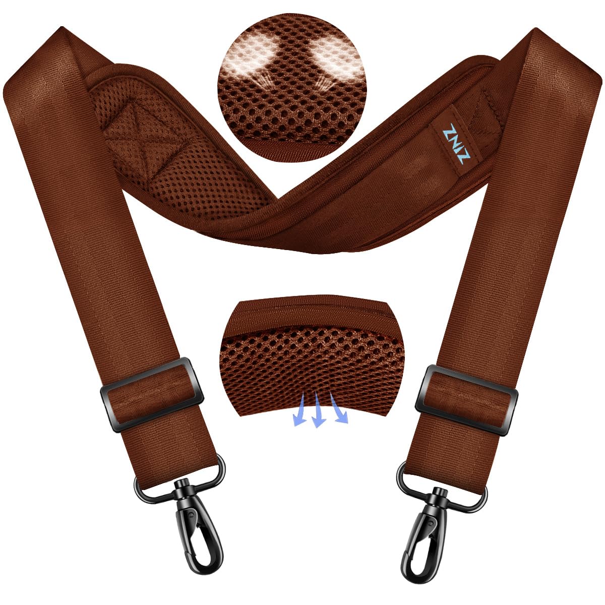 ZINMARK Shoulder Strap 59 inch, Extra-Thick Fixed Cushion Pad and Dual Clasps Universal Replacement Strap for Bags, Camera, Crossbody，Lawn mower Brown