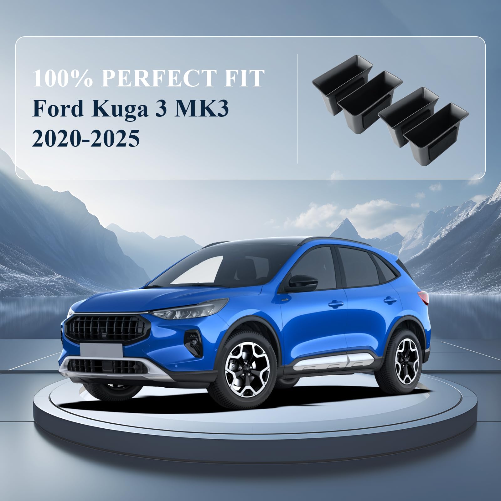 BIBIBO Półka na klamkę drzwi, kompatybilna z Ford Kuga 3 MK3 2020-2025 – zestaw 4 praktycznych pudełek do przechowywania do drzwi samochodowych, organizer do Kuga, Kuga MK3 ST-Line akcesoria (4 sztuki