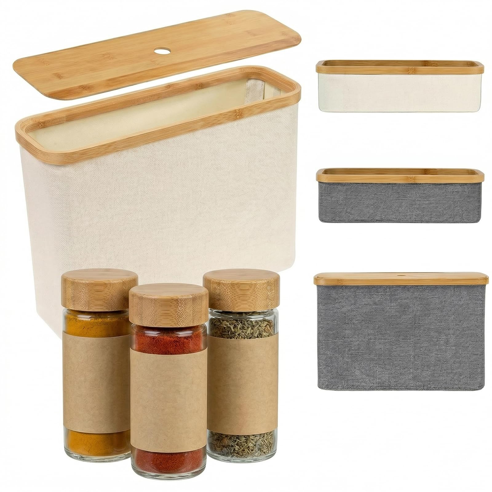 Wooha Bamboo Kitchen Organization Basket with Lid, Slim Stackable Pantry Storage Bin for Kitchen Paper Towels, Snacks, and Spice Jar, Water-Resistant