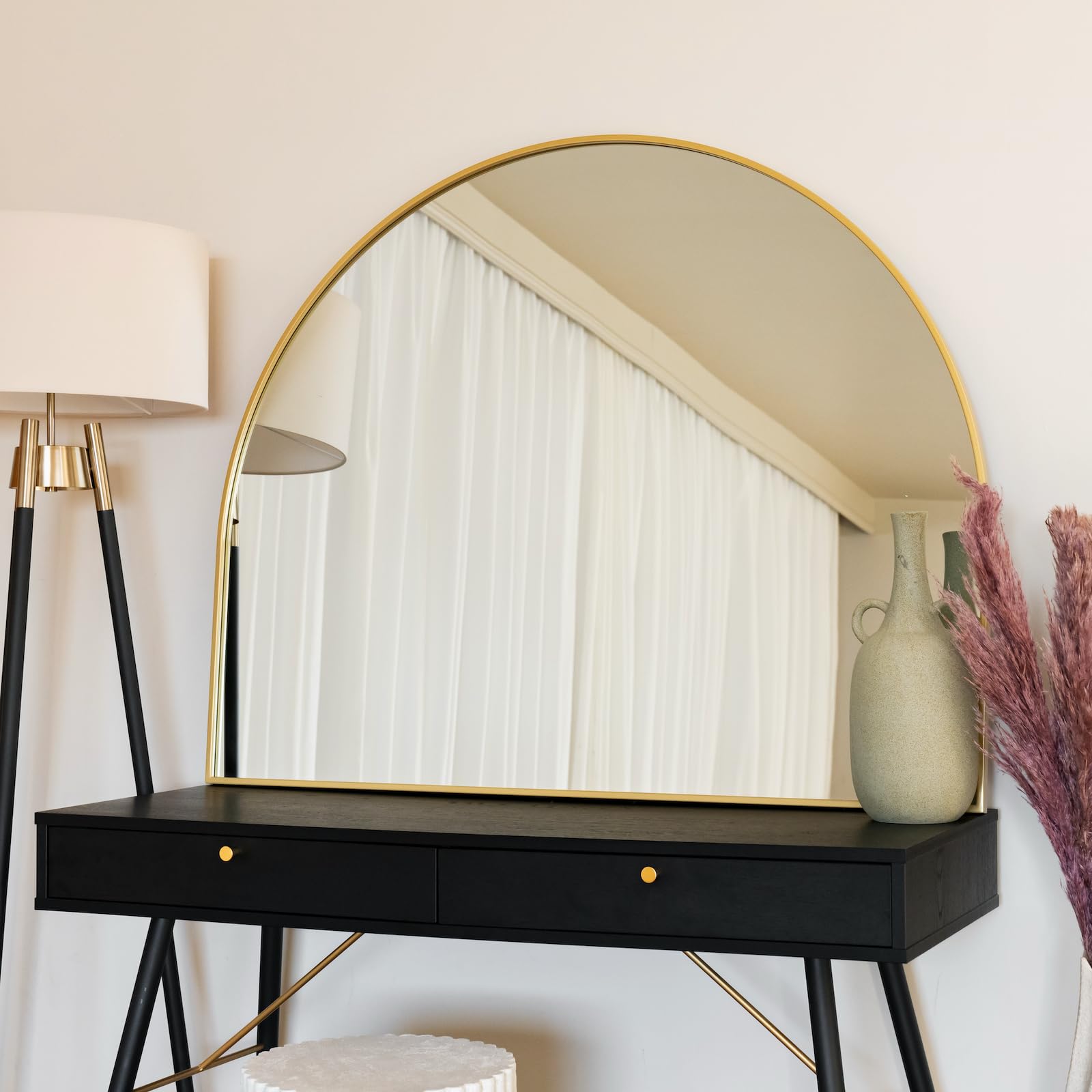 Jobu | Arched Mirror with Gold Metal Frame – 95cm x 120cm for Bedroom, Hallway or Living Room | Akiko