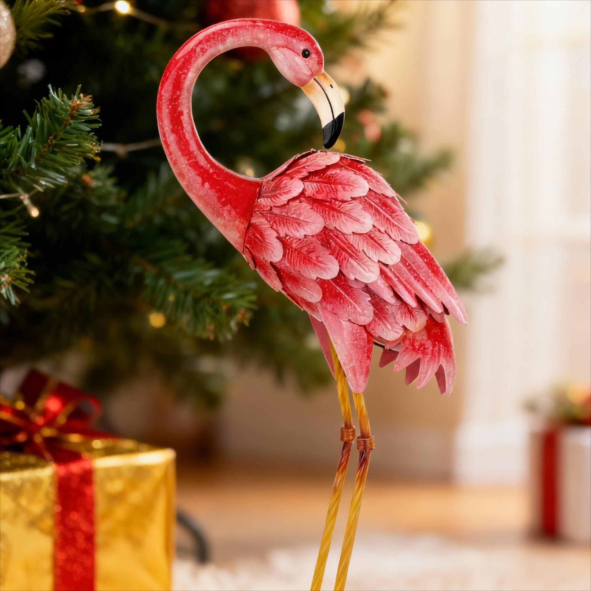 Shorayn Garden Statues Flamingo Sculptures Metal Yard Art, Pink Bird Art Outdoor Backyard Decor Patio Lawn Porch Ornament Flamingo Yard Decoration