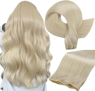 Full Shine Hand Tied Hair Extensions Human Hair Blonde Hair Weft Premium Remy Real Human Hair 60g Sew in Human Hair Extension Real Human Hair for Women 22 Inch