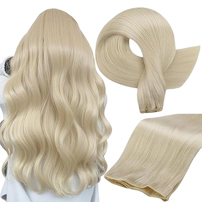 Full Shine 24 Inch Hair Extensions Real Human Hair Blonde Sew In Hand Tied Weft Hair Extensions Remy Hair Genius Weft Human Hair Extension Straight Hair 60G 24 Inch