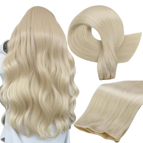 Full Shine 24 Inch Hair Extensions Real Human Hair Blonde Sew In Hand Tied Weft Hair Extensions Remy Hair Genius Weft Human Hair Extension Straight Hair 60G 24 Inch