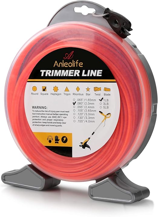 A ANLEOLIFE 1-Pound Commercial Square .080-Inch-by-557-ft String Trimmer Line Donut,with Bonus Line Cutter, Orange
