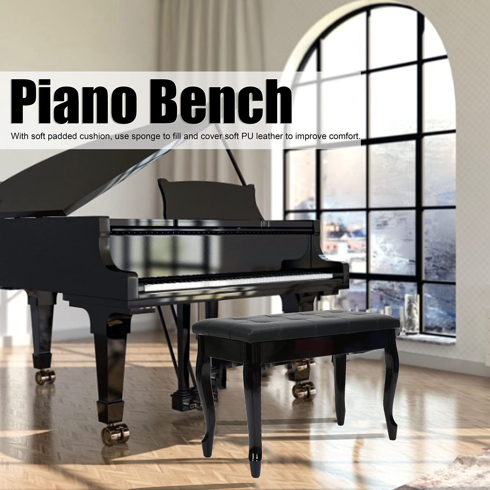 Sgabello Pianoforte Regolabile - Panca Con Vanoportaoggetti In Legno Massello E Rivestimento Pelle - Foto 2