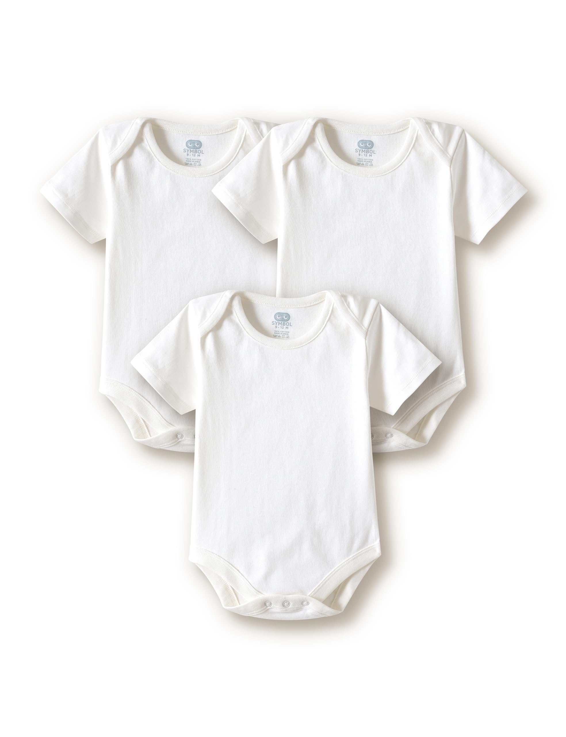 Amazon Brand Symbol Unisex 100% Cotton Half Sleeve Regular Fit Bodysuit (Pack of 3) (SK-BBS-SS26-2001 (0-18 M)_WSWSWS_0-3 M)
