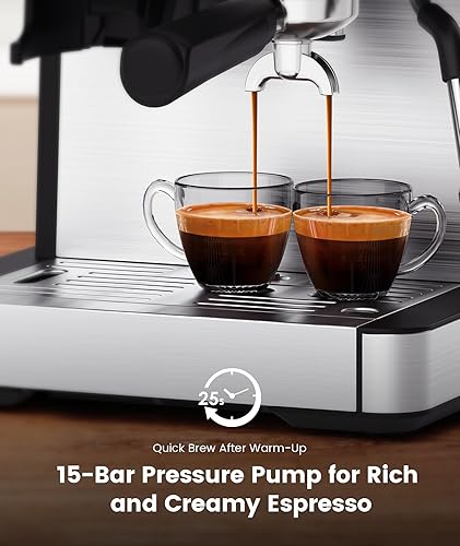 Miniatura 5 de COWSAR Máquina de café expreso comercial de 15 bares, máquina de café expreso semiautomática con molinillo de 30 posiciones y espumador de leche,