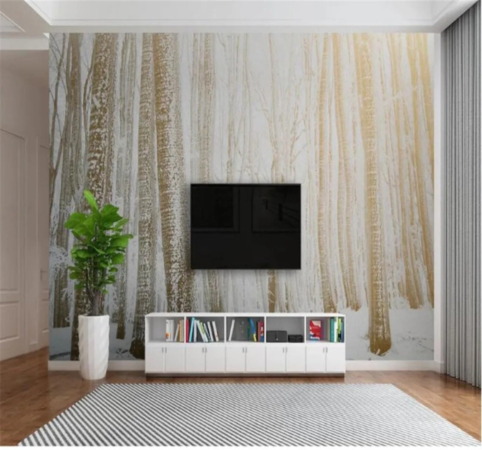 Tzxztt Minimalist Ethereal Gold Forest Snowy Landscape Modern 3D Wallpaper Premium Textured Silk Neutral Tones Material Ideal for Living Room Bedroom-150cm×105cm