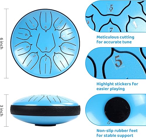 Vista 23 de Tambor de lengua de acero, 11 notas, tambor de mano de 6 pulgadas, instrumentos de percusión con bolsa de mazos para meditación, educación musical