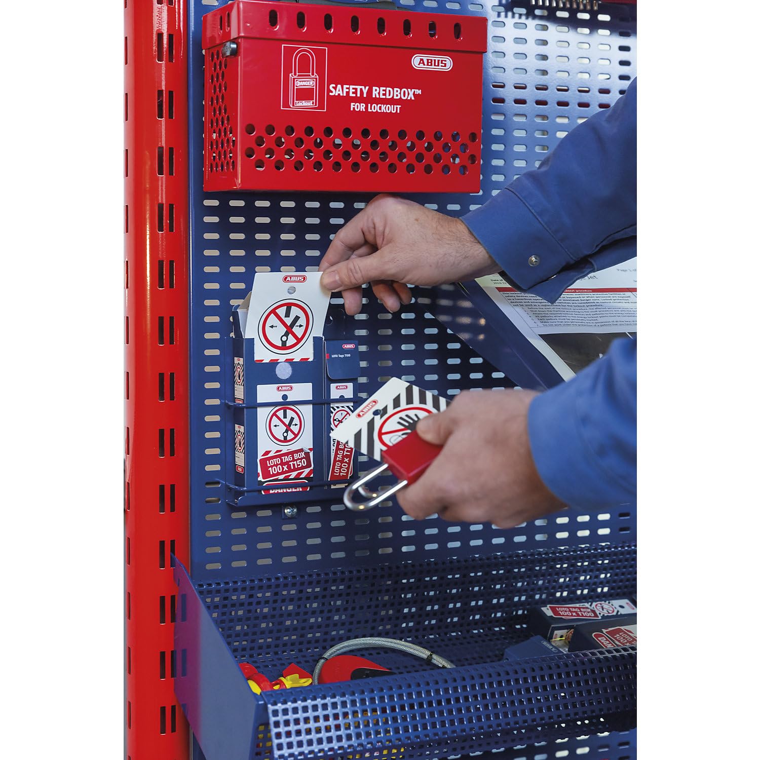 ABUS | Warnanhänger LOTO T100 | groß | im Dispenser à 100 Stk | Rot