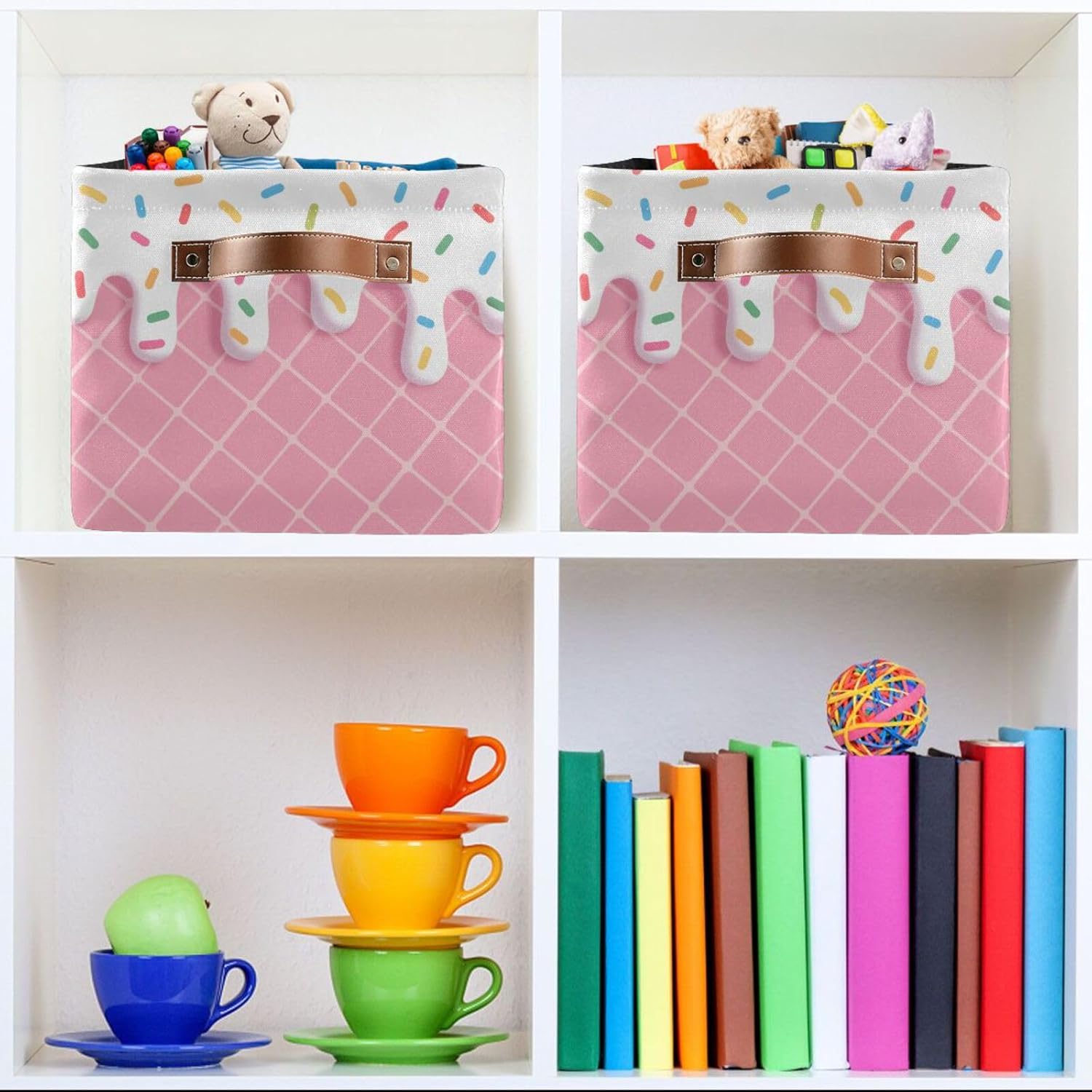 ALAZA 3D Ice Cream Lovely Stylish Foldable Storage Box Storage Basket Organizer Bins with Handles for Shelf Closet Living Room Bedroom Home Office 1 Pack