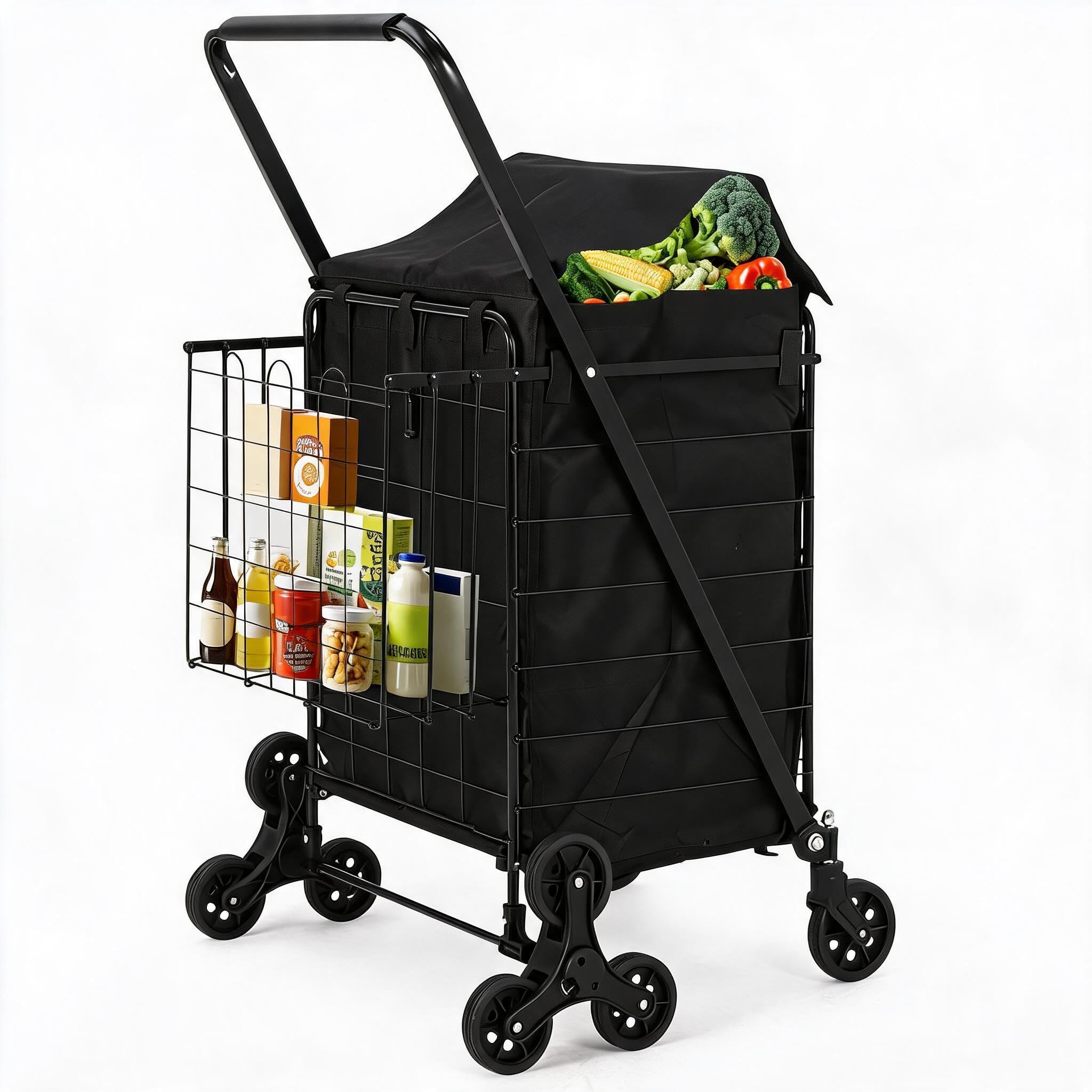 Cachpib Folding Shopping Trolley on 8 Wheels Stair Climbing Shopping Cart