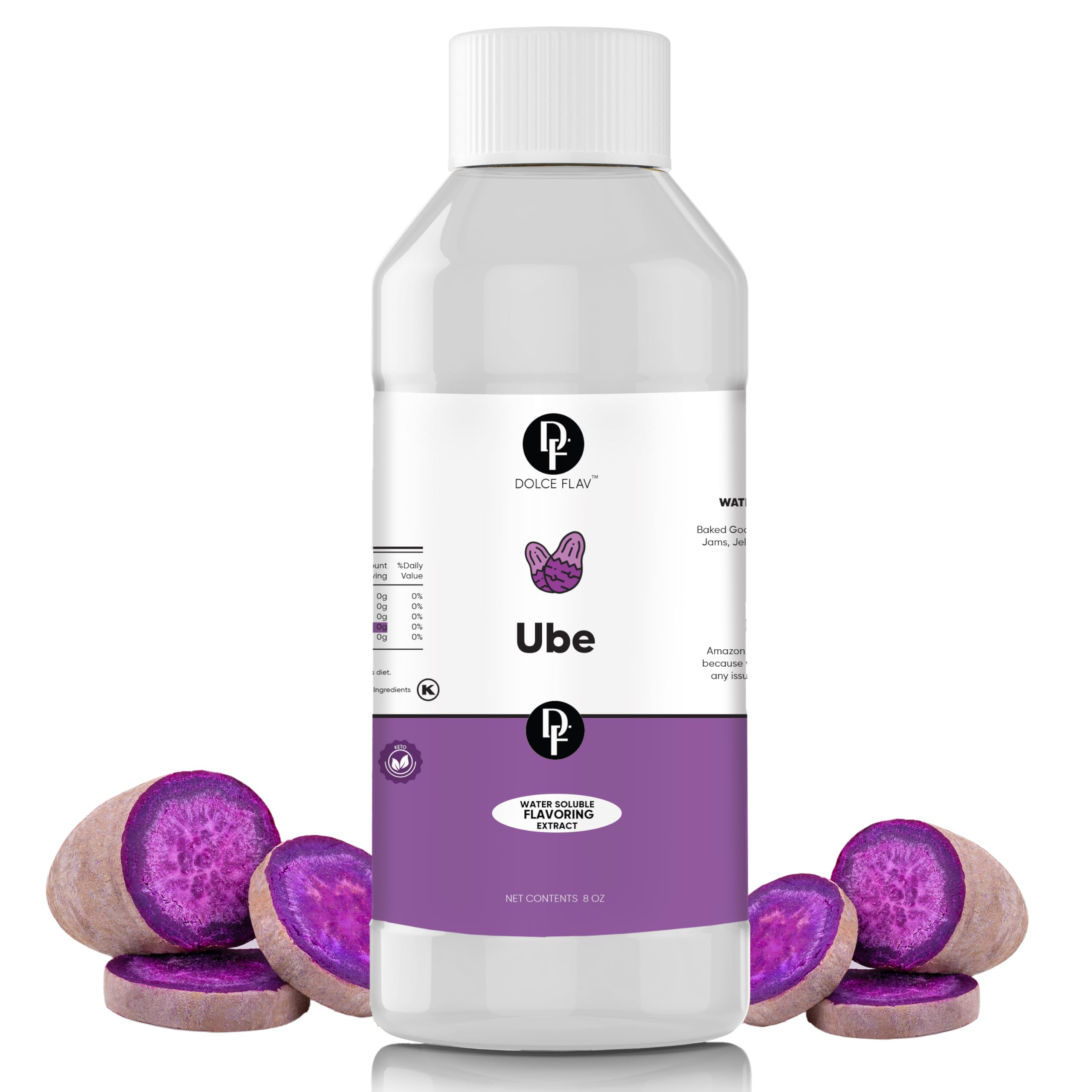 Dolce Flav Clear Ube Extract - 8 Ounce Water-Soluble Multipurpose Flavoring Ideal for Ice Cream, Cookies, Boba, Coffee & Pastries - Purple Yam Flavoring - Perfect Kitchen Gift for Holidays