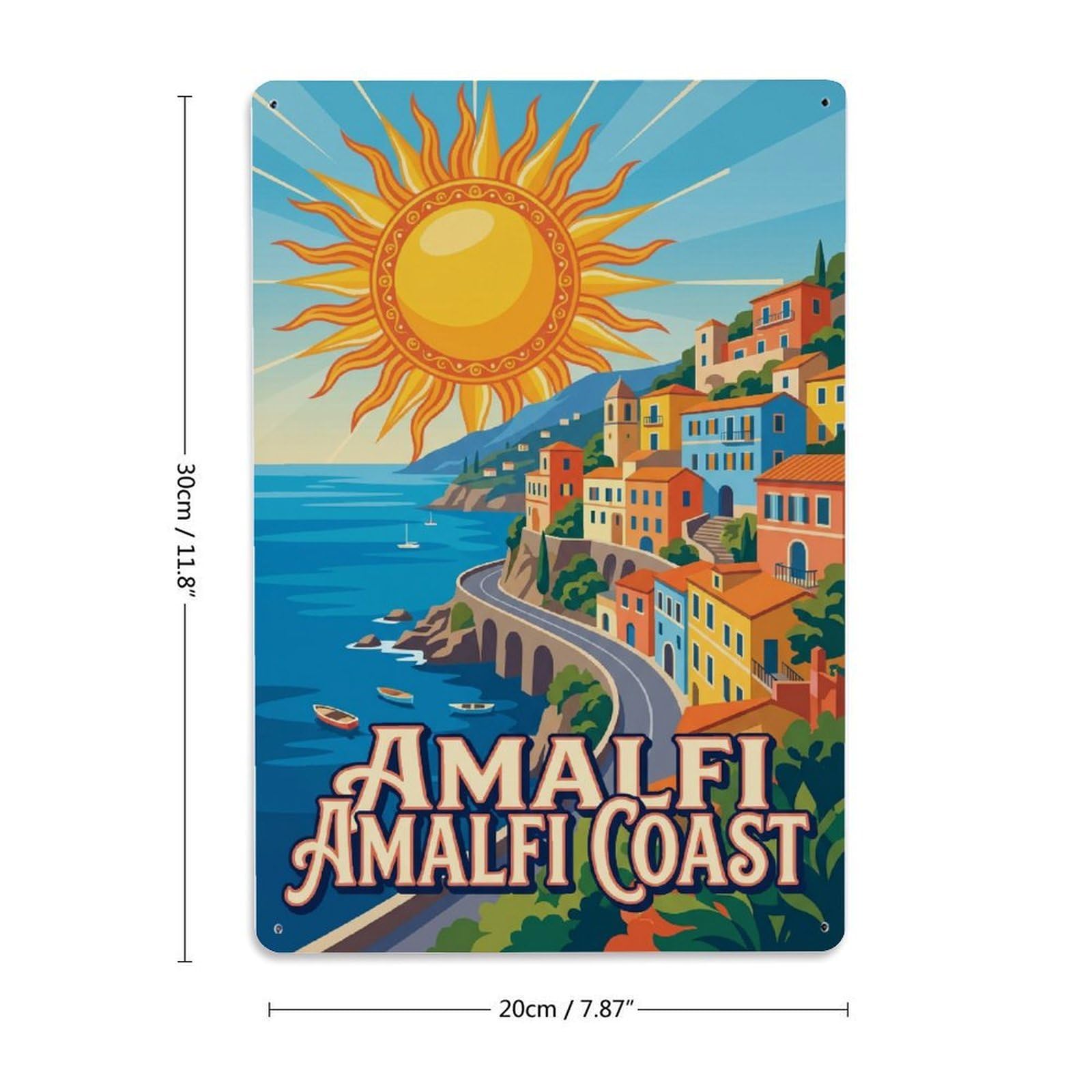 Vintage Travel Noon Italy Coastal 1 Metal Tin Sign Plaque Wall Decor for Cafe, Club Bar, Office, Home Garden Metal Poster 8x12Inch