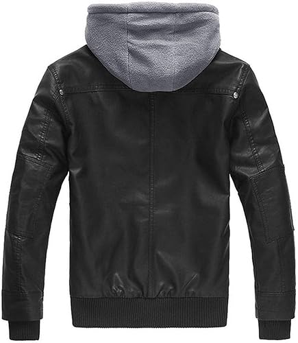 Vista 3 de Wantdo - Chaqueta de piel sintética para hombre, con capucha extraíble, para motocicleta, estilo vintage