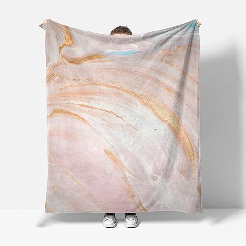 Miniatura 6 de Manta de invierno y otoño para sofá de 60 x 80 pulgadas, manta acogedora de franela de forro polar de franela rosa con acuarela de mármol, manta